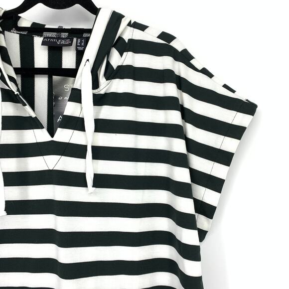 Attitudes By Renee Short Sleeve Cover Up Dress Womens Sz L Black White Striped - Picture 3 of 6